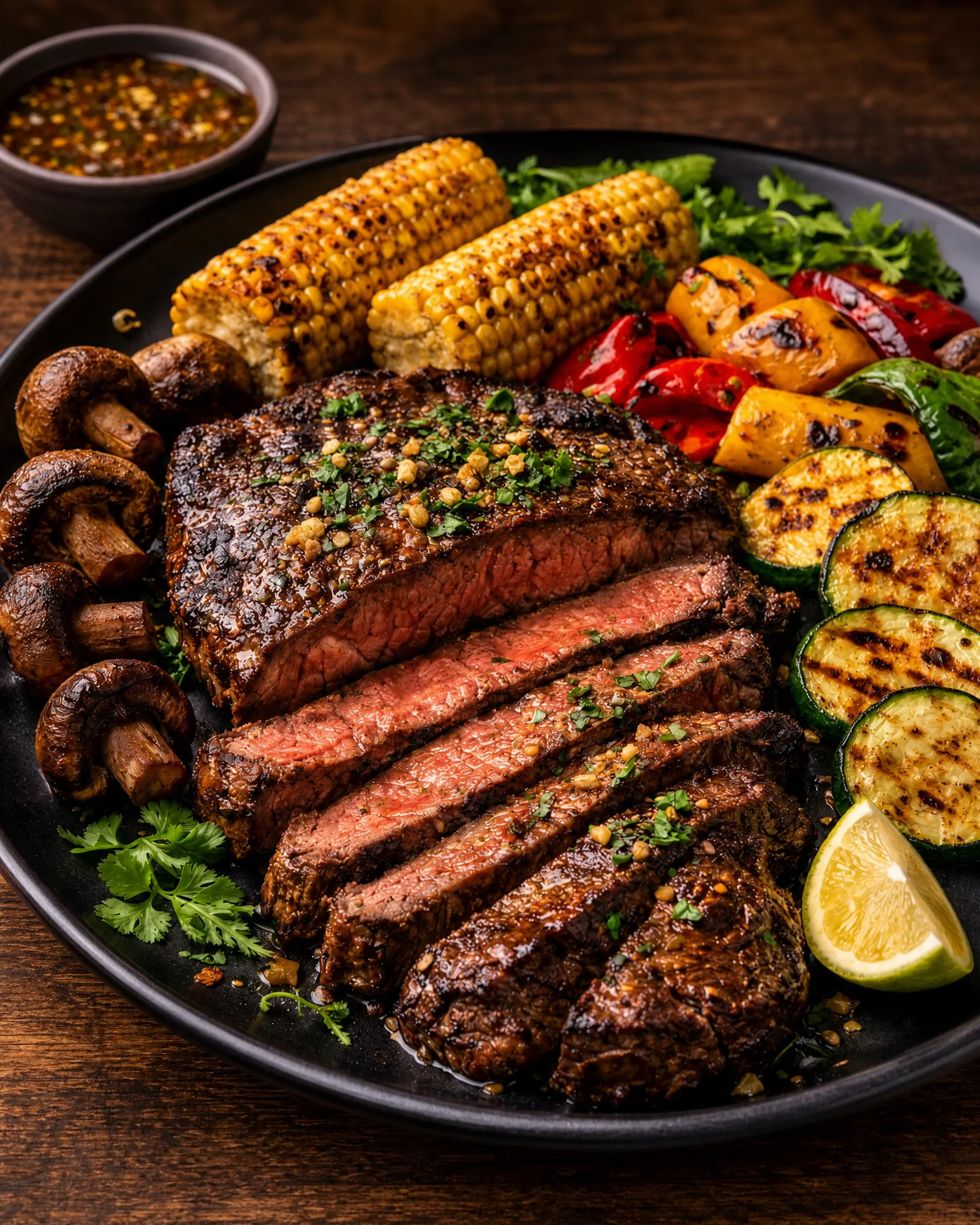 BBQ Beef Steak with grilled vegetables at ANGKOR Cambodian Flavours