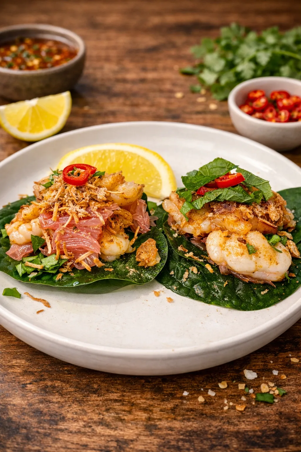 Prawn betel leaf starter at ANGKOR Cambodian Flavours