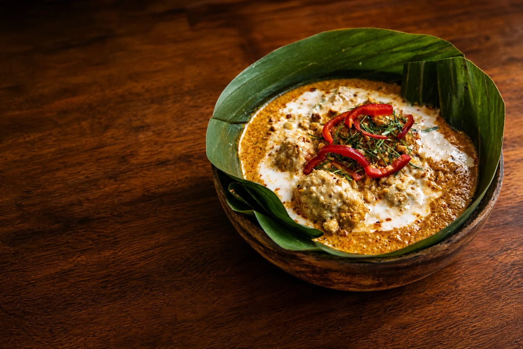 Fish Amok in banana leaf at ANGKOR Cambodian Flavours