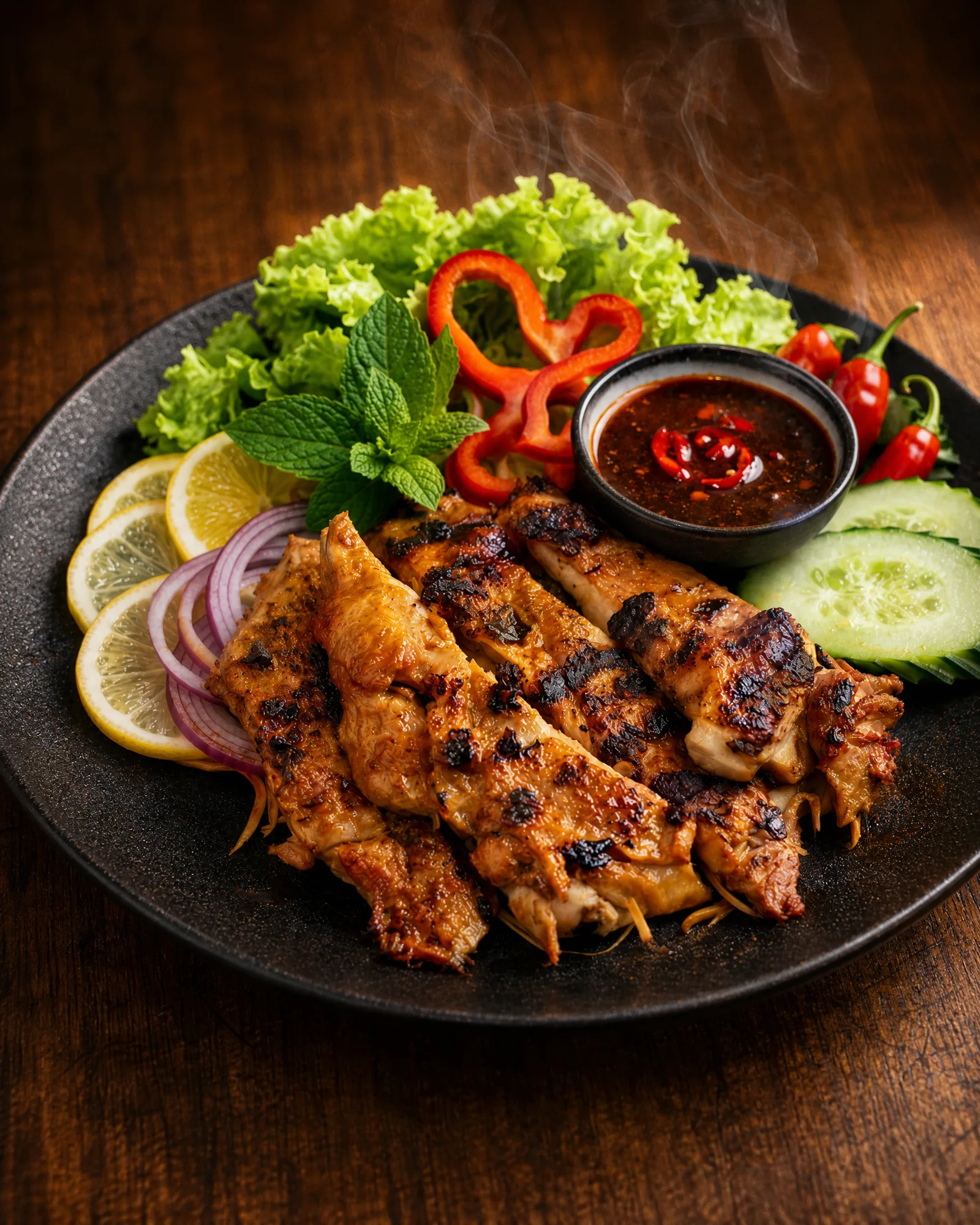 My Grandmother’s Dish with grilled chicken, salad and dipping sauce at ANGKOR Cambodian Flavours